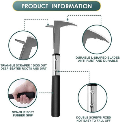 BARAYSTUS Crack Weeder, Stainless Steel Manual Crevice Weeding Tool,13" Weed Grabber Remover, L-Shaped Manual Weeder Puller, Durable Crevice Weeding Tool for Sidewalk Garden Patio Lawn