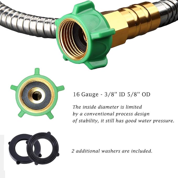 BEAULIFE 304 Stainless Steel Metal Garden Hose Extension 100 Ft with Brass Water Hose Nozzle Flexible & Lightweight Kink Free Hose Connector for Hose Reel Faucet Outdoor
