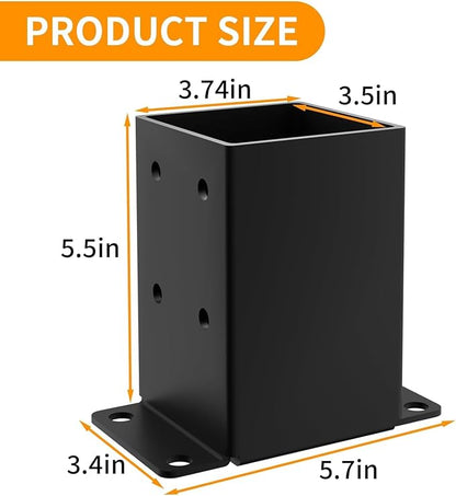 4x4 Post Base, Inner Size 3.5x3.5 Inch, Heavy Duty Post Anchor Base(4 Pcs) | 13 Gauge Thick Steel, Rust-Proof-Coated, Bottom Isolation Design – Corrosion Protection, for Pavilion, Porch, Railing