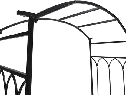 Outsunny Metal Trellis Arbor Arch for Climbing Plants with Garden Bench, Grow Grapes & Vines, Patio Decor & 2-Person Outdoor Steel Decorative Seating, 484 lbs. Weight Capacity, Black