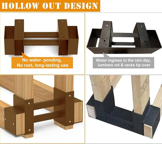Outdoor Firewood Rack Brackets Kit for Fire Wood Pile Storage, Adjustable log stacking Stand Holder for 2x4 lumber, Brown, Set of 2