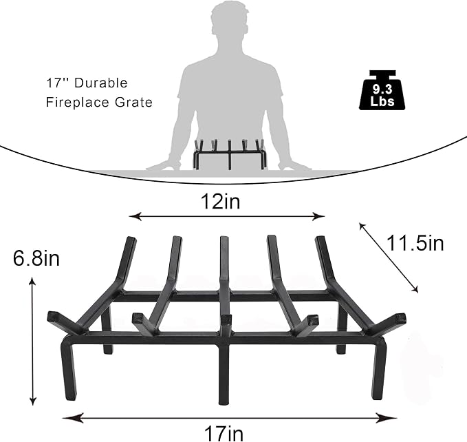 17 Inch Fireplace Grate Heavy Duty Solid Steel Fire Grate for Fire Pit Wood Log Rack Stove Firewood Holder for Indoor Hearth Outdoor Fire Pit Chimney Hearth Kindling Tool
