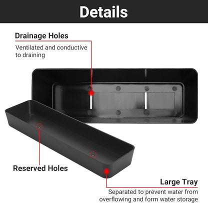 GREANER 12x3.8 Inch Herb Planters, 1 Pack Rectangle Window Boxes with Tray, Indoor Succulent Cactus Mint Plastic Pot for Windowsill, Balcony, Office, Outdoor Garden - Black