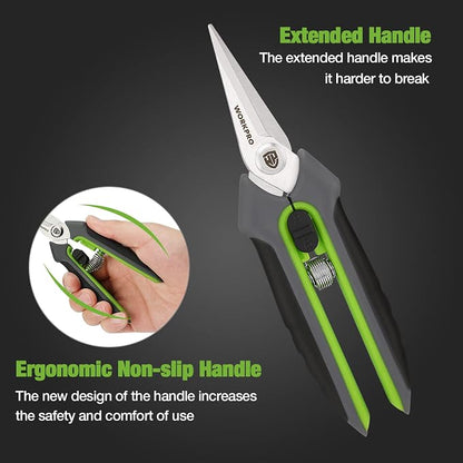 WORKPRO 2 Pack Garden Pruning Shears with Sheath, 6.5” Small Hand Pruners/Snips/Clippers- Spring Loaded & Precision Straight Blades, Microgreen Trimming Scissors for Flowers, Weeds, Indoors Bonsai | Sharp Straight Blades, Spring Loaded Design, Precisio...