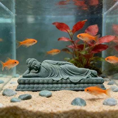 livelyfish Sleeping Buddha Statue Sandstone Buddha Figurine Zen Buddhism Sculpture for Aquarium Fish Tank Garden Home Decor (M)