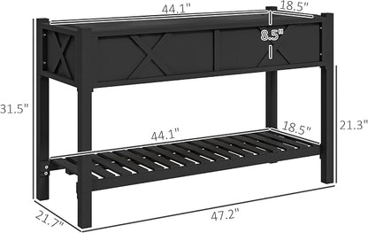 Outsunny Raised Garden Bed, Elevated Wood Planter Box with Storage Shelf, Drainage Holes and Liner for Backyard, Patio, Balcony, 47 x 22 x 31.5 in, Black