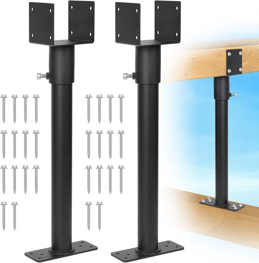 2 Pack 304 Stainless Steel 3.6" Heavy Duty Saddle Roof Riser for Patio Pergolas, 18-1/4" High (Black)