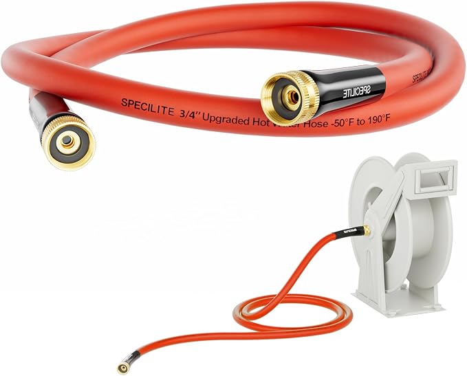 SPECILITE 3/4" Female to Female Hot/Cold Short Leader Hose 5 ft, -50℉-190℉, Flexible & Lightweight Rubber Hoses for Yard, Outdoor, Farm, Red