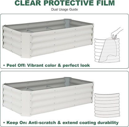 Galvanized Raised Garden Bed - 4x2x1ft Metal Garden Planter Box Outdoor | Steel Raised Bed Kit with Bracing Rods, Gloves for Gardening Vegetables Fruits and Flowers (White)