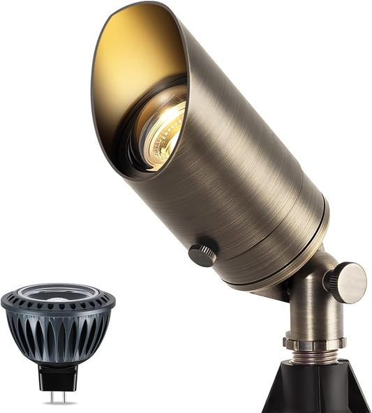 Gardencoin Solid Brass Low Voltage Landscape Spotlights, 12V Waterproof Outdoor Spot Lights, Wired Heavy Duty Bronze Accent Uplights for Yard Garden House Tree Lawn, with 2700K MR16 Bulb (1 Pack)