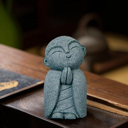 Mini Monk Buddha Statue Sandstone Statues Zen Monk Praying Statue Sculptures for Wealth Good Luck Feng Shui Decor Home Fish Tank Aquarium Garden (Style 14)