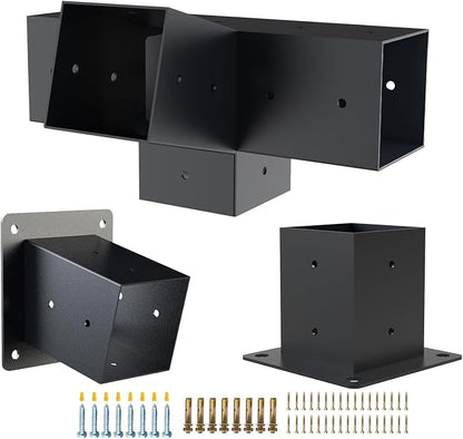 Pergola Kit with Brackets, 15°Slanted Roof Pergola Bracket Kit, Roof Wall Mount Extension Bracket Kit 4-Way Brackets for Pergolas,Log Cabin Outdoor Pergola 4"x 4" (Actual 3.5" X 3.5") Lumber