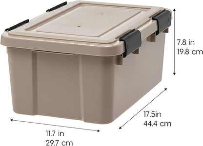 IRIS USA 6-Pack WeatherPro Gasket Box, 19 Quart Weather Resistant Storage Bins with Latching Lids, Heavy Duty Organizing Containers for Closet, Bathroom, and Office - Tan