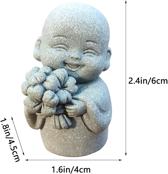 livelyfish Japanese Monk Statue Praying Zen Sandstone Mini Buddha Statues Asian Garden Sculptures for Wealth Good Luck Feng Shui Home Decor (Style 2)