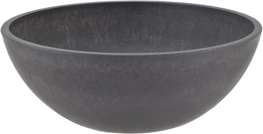 PSW Pot Collection M30DC 12-inch Plastic/Stone/Wood Composite Low Bowl Planter – No Drainage Hole (Drillable), Shallow Indoor/Outer Pot for Succulents, Bonsai, Fairy Gardens, Herbs, Dark Charcoal