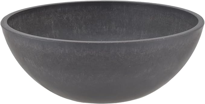 PSW PotCollection M30DC Plastic/Stone/WoodComposite Low BowlPlanter,No Drainage Hole(Drillable), Shallow Indoor/Outer Pot for Succulents,Bonsai,Fairy Gardens,Herbs,Dark Charcoal, 12 Inch (Pack of 12)