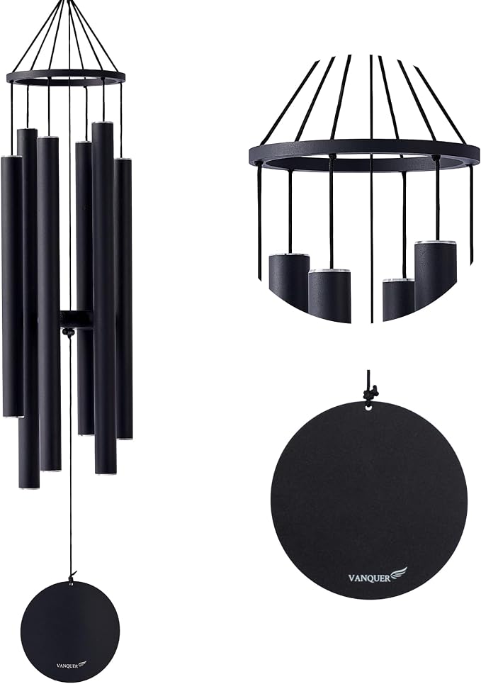 Vanquer Wind Chimes for Outside Deep Tone - 38'' Wind Chimes Outdoor Clearance, Deep Tone, Windchimes Outdoors, Memorial, Sympathy Gift, Garden Patio, Home Décor (Black)
