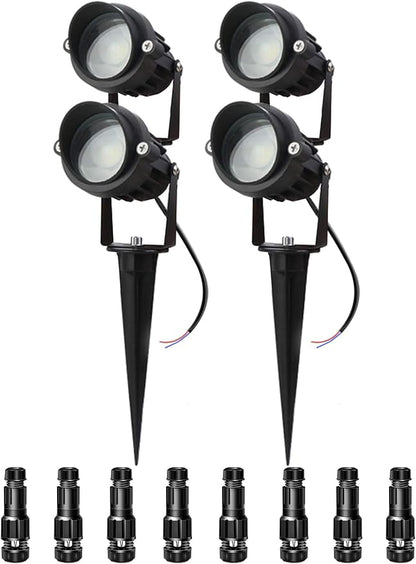 LAVAED 10W Landscape Lighting 12/24V Low Voltage Landscape Lighting LED Outdoor Spotlights 1000LM Waterproof Garden Uplights for Pathway,Patio,Yard,Flag,Tree(4Pack with Connectors)