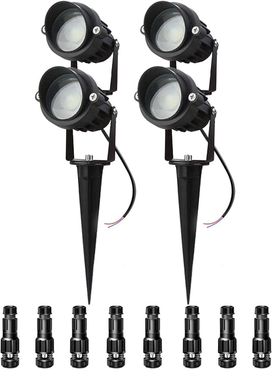 LAVAED 10W Landscape Lighting 12/24V Low Voltage Landscape Lighting LED Outdoor Spotlights 1000LM Waterproof Garden Uplights for Pathway,Patio,Yard,Flag,Tree(4Pack with Connectors)