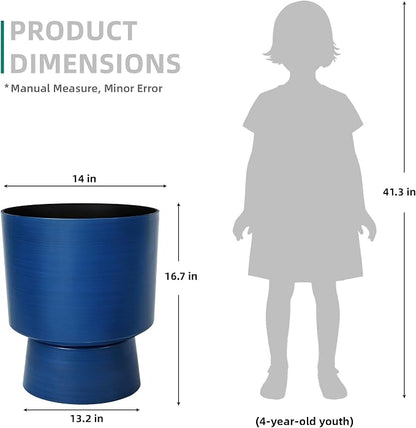 2-Pack 16.8" Brushed Blue Plastic Urn Planters with Detachable Bases | Set of 2 PP urn planters with brushed blue finish, detachable bases, drainage plugs, and UV-treated finish for porch