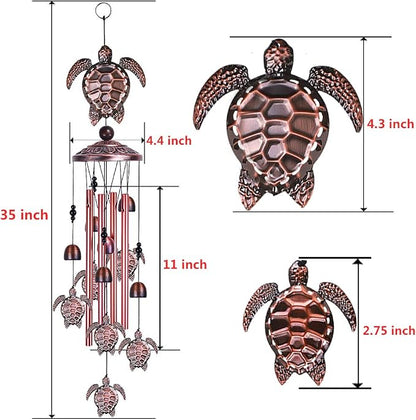 Sea Turtle Wind Chimes Outdoor Indoor Decor - With 4 Tubes 6 Bells 7 Turtles 37In Waterproof Suspension Mobile Tortoise Wind Chimes for Home, Xmas Mom Gifts, Balcony, Festival, Tree, Garden Decoration