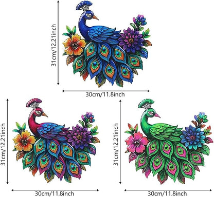 dreamskip 3 Piece Metal Peacock Wall Decor, Iron Tropical Peacocks Wall Art, Outdoor Metal Birds Garden Wall Decors Sculptures for Patio Fence Living Room Housewarming Gifts