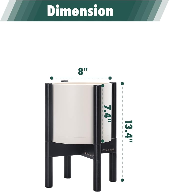 D'vine Dev Plastic Pot with Ebony Wood Stand, Oatmeal, 8 in, 55-C-K-4 | Mid-Century Inspired Design, Elevated Plant Display, Clean Lines, Sturdy Support, Modern Space-Saving Style