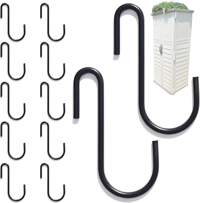 CYG&CL 12PCS Metal Shed Hooks for Hanging, Outdoor Storage Shed Accessories Interior, Utility Peg Board Tool Hangers, Heavy Duty J-Hook for Garden Garage Pegboard
