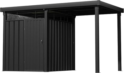 Greesum 2-in-1 Outdoor Storage Shed & Gazebo, 7x8FT Metal Lockable Shed and 7x8FT Open-Sided Pergola, Gutter Design and Transparent Window, for Patio, Garden, Backyard, Gray
