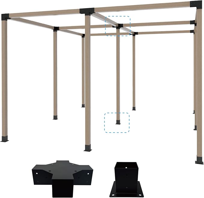 Pergola Bracket Kit 4x4, 1pcs 5-Way Corner Bracket and 1 Base, Used as The Middle Support of Large Awnings, for Connecting The Extended Pavilion Wood Beams of The Gazebo and Wood Stand Sheds