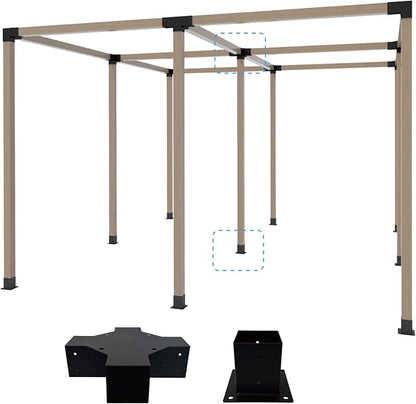 Pergola Bracket Kit 4x4, 1pcs 5-Way Corner Bracket and 1 Base, Used as The Middle Support of Large Awnings, for Connecting The Extended Pavilion Wood Beams of The Gazebo and Wood Stand Sheds