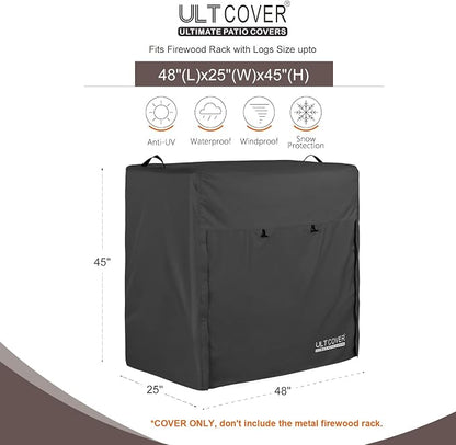 ULTCOVER Waterproof Firewood Racks Cover 4 Feet Heavy Duty Outdoor Logs Holder Stand Cover, Black