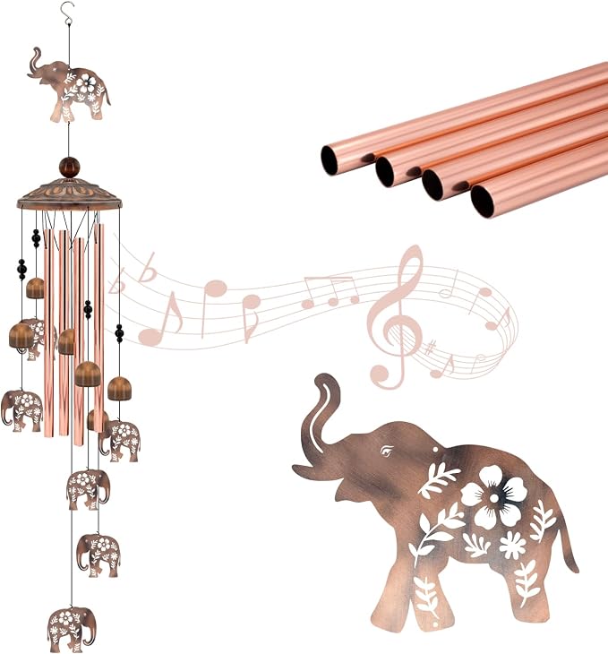 Elephant Wind Chimes for Outside, Elephant Gifts for Women/Mom/Grandma Birthday Gifts,Memorial Gift,Soothing Bass Tones Outdoor Metal WindChimes for Home, Lawn, Porch, Patio, Garden,Yard Decor(35")