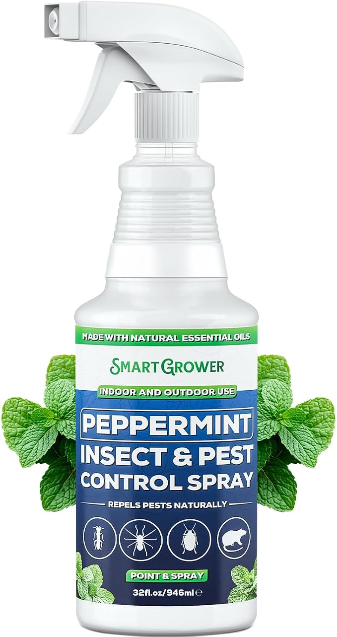 All Natural Peppermint Oil Insect & Pest Control Spray Repels Mice, Spiders, Ants, for Home, Indoor, Outdoor, Garden Maximum Strength Smart Grower Ready to Use 32 FL OZ