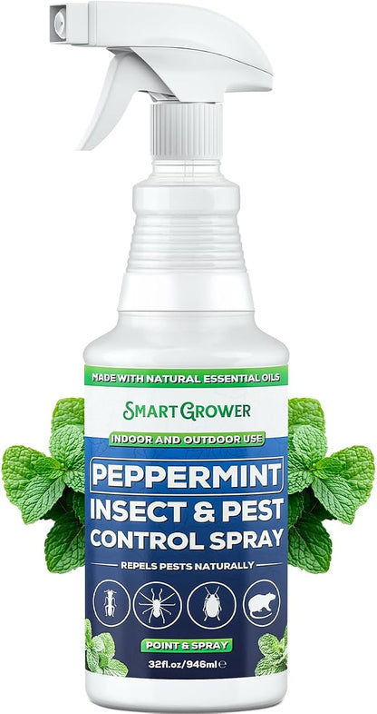 All Natural Peppermint Oil Insect & Pest Control Spray Repels Mice, Spiders, Ants, for Home, Indoor, Outdoor, Garden Maximum Strength Smart Grower Ready to Use 32 FL OZ