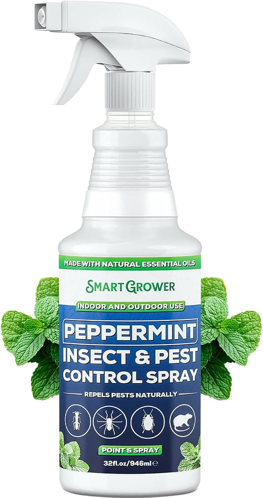 All Natural Peppermint Oil Insect & Pest Control Spray Repels Mice, Spiders, Ants, for Home, Indoor, Outdoor, Garden Maximum Strength Smart Grower Ready to Use 32 FL OZ
