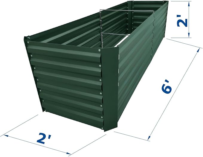 6x2x2FT Green Metal Raised Garden Bed Kit, Galvanized Outdoor Planter Box for Vegetables, Flowers, Herbs, Succulents and More