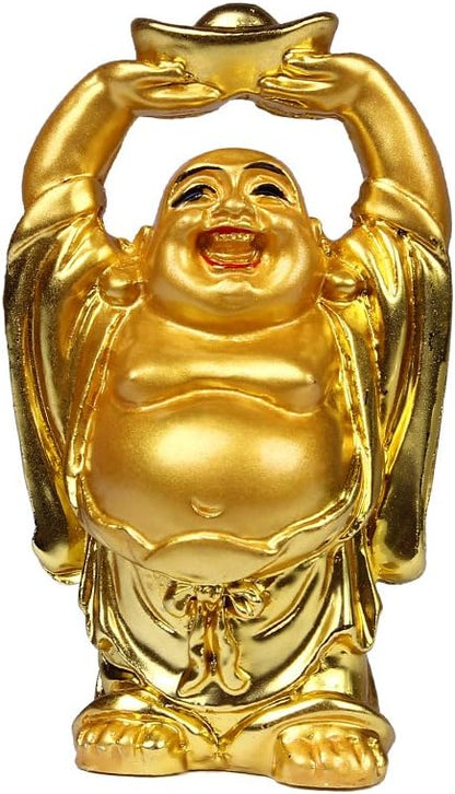 BRABUD Resin Laughing Buddha Figurines 2.5’’Height Gilting Buddha Statue Big 6 Set Gold