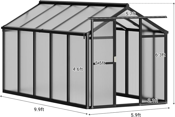 6 x 8 ft Greenhouse, Greenhouses for Outside, Polycarbonate Greenhouse with Aluminum Frame, Lockable Door and Ajustable Roof Vent for Backyard, Green Houses for Outside Garden Backyard, Patio