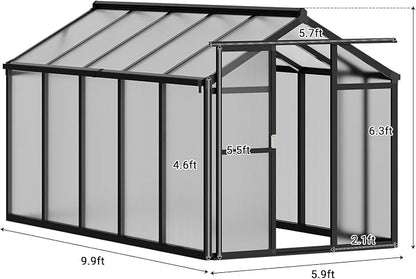 6 x 8 ft Greenhouse, Greenhouses for Outside, Polycarbonate Greenhouse with Aluminum Frame, Lockable Door and Ajustable Roof Vent for Backyard, Green Houses for Outside Garden Backyard, Patio