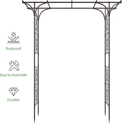 OUSHENG 87in Garden Arbor, Metal Arch Trellis for Climbing Plants Outdoor, Steel Archway for Wedding Ceremony Party Christmas Decoration Decor Pergola Backyard Lawn, Brown