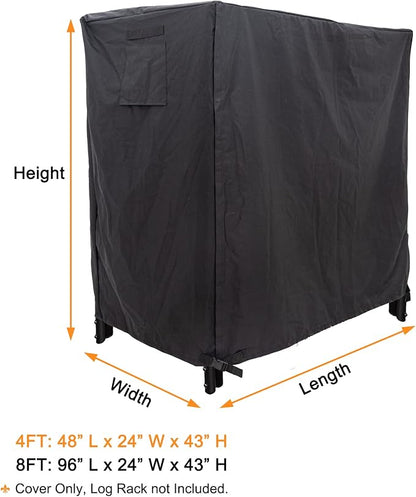 Heavy Duty Waterproof 600D Oxford Fabric Firewood Log Rack Cover, Black, 4-Feet