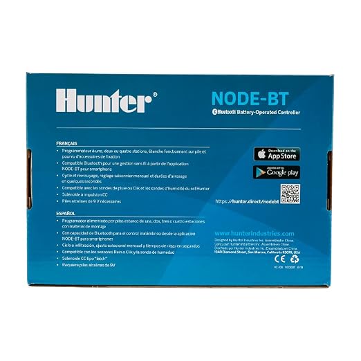 Hunter NODE-BT-100 Battery Sprinkler Timer, 1-Zone Controller with Solenoid | Bluetooth battery irrigation controller with DC-latching solenoid, app control, for drip or remote systems