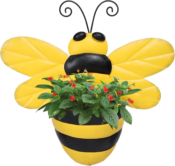 Metal Wall Planter Bee Wall Mounted Planters Small Flower Pot with Drainage for Indoor Outdoor Farmhouse Hanging Planter Succulent Plant Container Vertical Garden Yard Decor