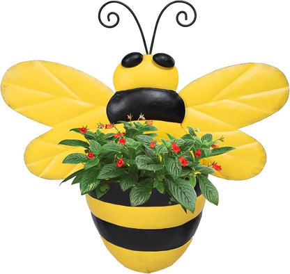 Metal Wall Planter Bee Wall Mounted Planters Small Flower Pot with Drainage for Indoor Outdoor Farmhouse Hanging Planter Succulent Plant Container Vertical Garden Yard Decor
