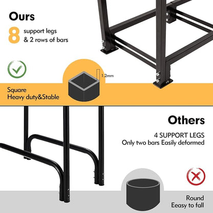 nalone 4FT Outdoor Firewood Rack with Cover, Heavy Duty Square Strong Stand Rack with Waterproof Cover for Fireplace Fire Pits Wood Pile Storage Holder Lumber Rack