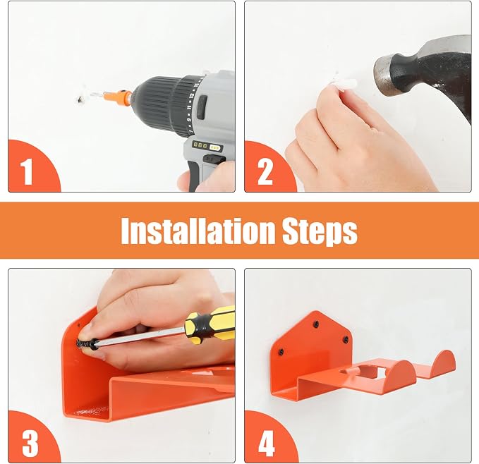 6 Pack Weed Eater Hanger Wall Mounted Bulk Weedeater Garage Trimmer Rack Heavy Duty Garden Tool Hanger Steel Weed Whackers Holder Organizer Hooks for Grass Garden Tools (Orange)