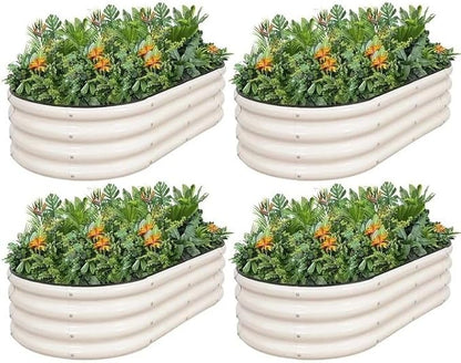 Galvanized Raised Garden Bed- Planter Garden Boxes Outdoor, Raised Beds for Gardening, 4x2x1ft Metal Garden Bed Kit for Vegetables Flower, Planter Raised Bed with Protective Tape & Tools.White-4pack