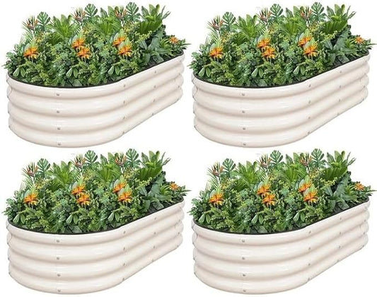 Galvanized Raised Garden Bed- Planter Garden Boxes Outdoor, Raised Beds for Gardening, 4x2x1ft Metal Garden Bed Kit for Vegetables Flower, Planter Raised Bed with Protective Tape & Tools.White-4pack