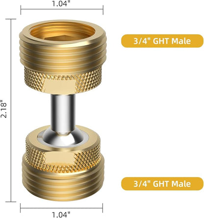 Swivel All-Metal Garden Hose Adapter, 3/4" GHT Hose Protector, Male to Male | Solid Brass Flexible Pipe Kink Protector, Dual 65° Big Rotation at Both Ends, Outdoor Faucet Connector